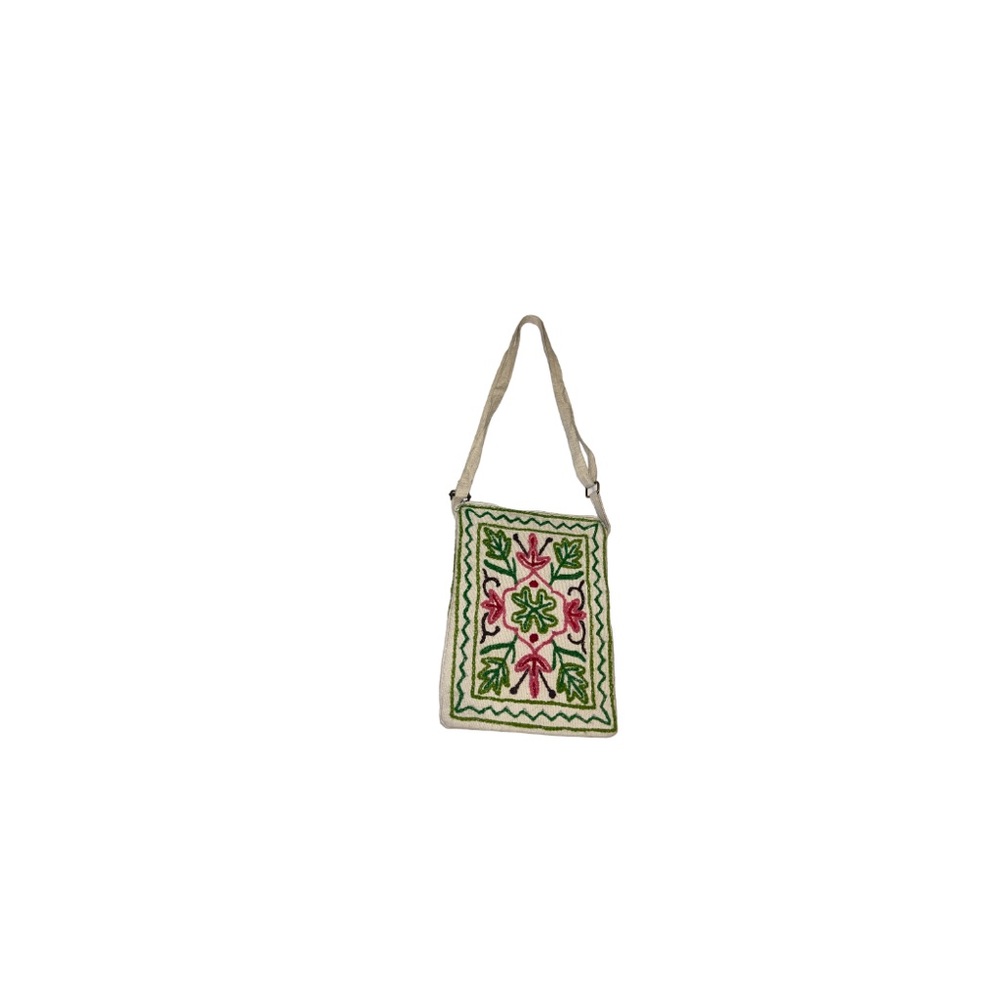 Handmade Cream Floral Crossbody Bag with Adjustable Strap